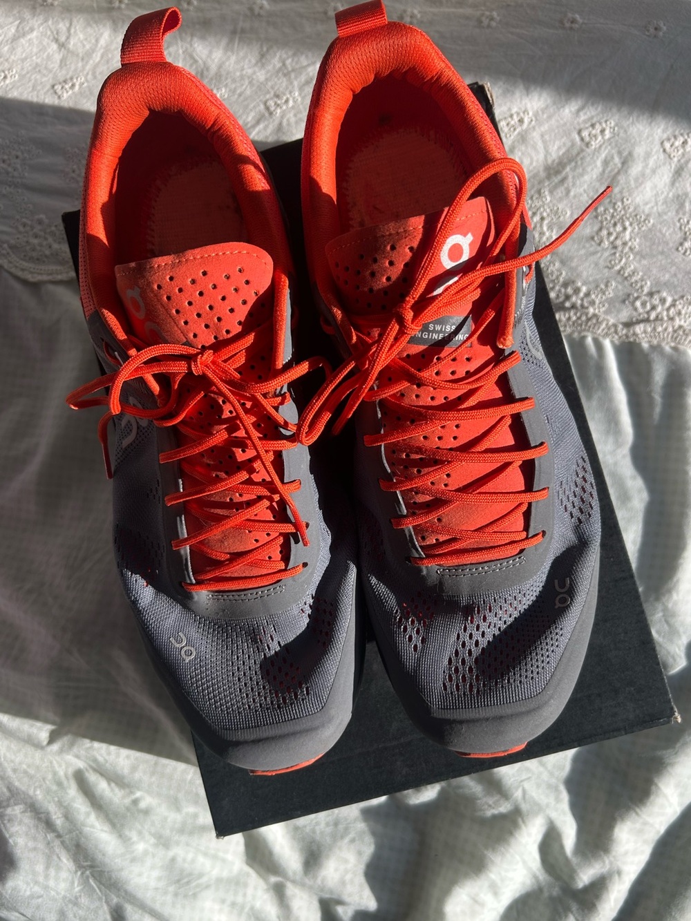 On Running Men's Athletic Shoes in Gray and Bright Orange